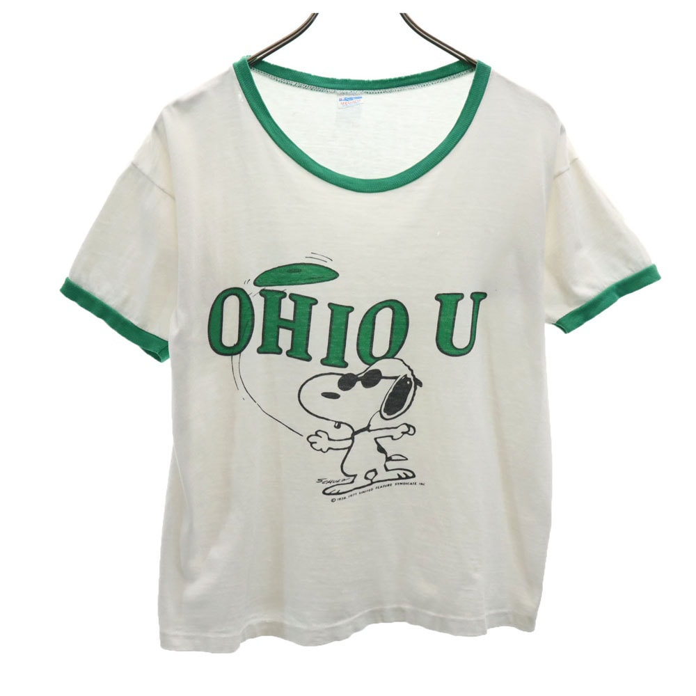 Champion チャンピオン 70s USA製 バータグ スヌーピー カレッジ リンガー 半袖 Tシャツ M 白系