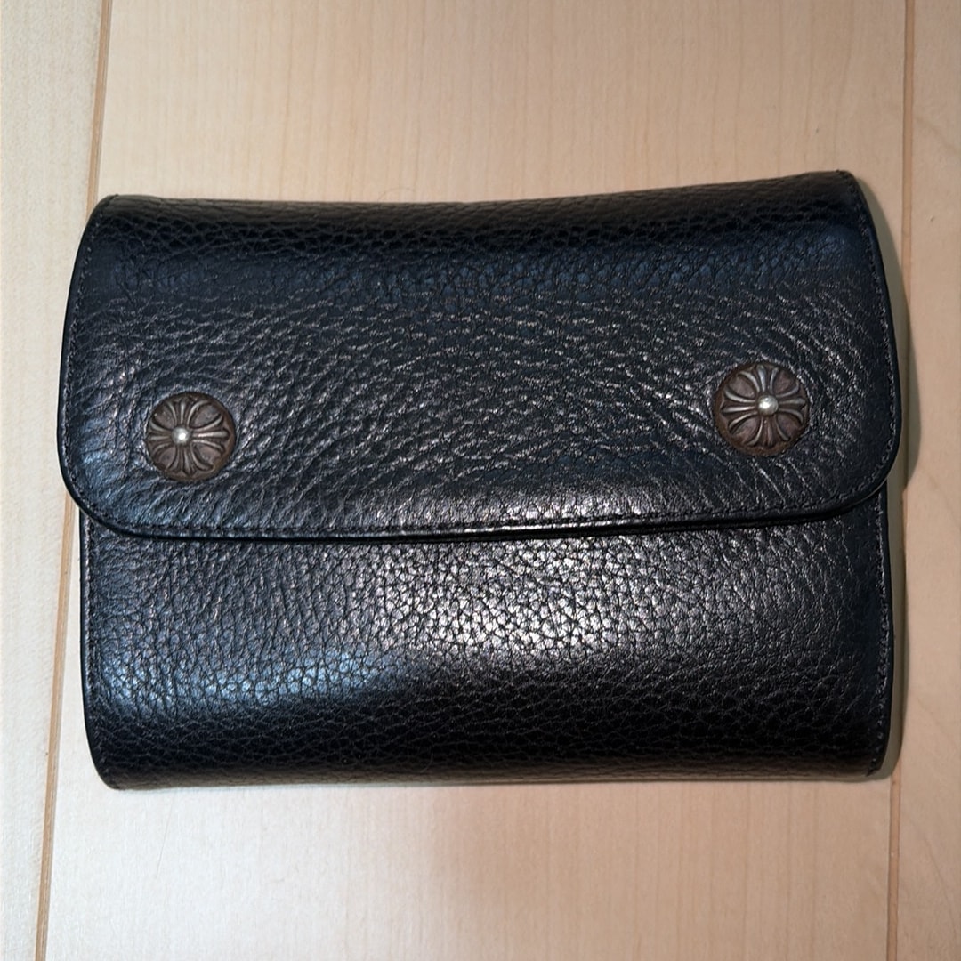 Chrome Hearts Wave Mini Cross Ball Button Leather Wallet "Black"