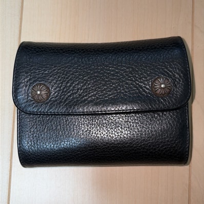 Chrome Hearts Wave Mini Cross Ball Button Leather Wallet "Black"
