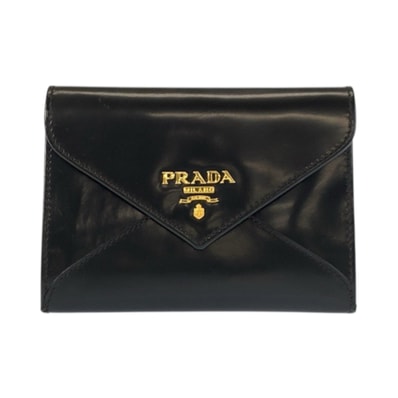 美品 PRADA プラダ ブラック 黒 ゴールド金具 パテントレザー 折財布 コンパクトウォレット 601479 【中古】