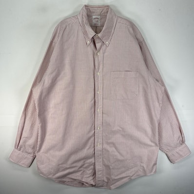 古着 ブルックスブラザーズ Brooks Brothers USA製 長袖シャツ ボタンダウン 胸ポケット L レッド系 ストライプ メンズ