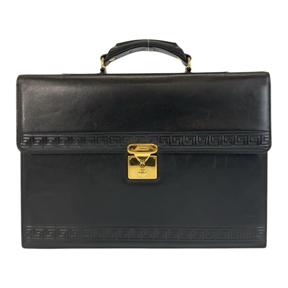 美品 VERSACE ヴェルサーチ ヴィンテージ ブラック 黒 ゴールド金具 レザー ビジネスバッグ ブリーフケース 503791 【中古】