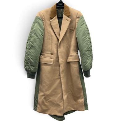 Alexander McQueen 希少 極美品 アレキサンダーマックィーン 2021 Camel Hair Coat ドッキング ロゴ キャメルヘアコート 654612 ナイロン カーキグリーン ベージュ #46 チェスターコート Aランク 中古 鑑定済