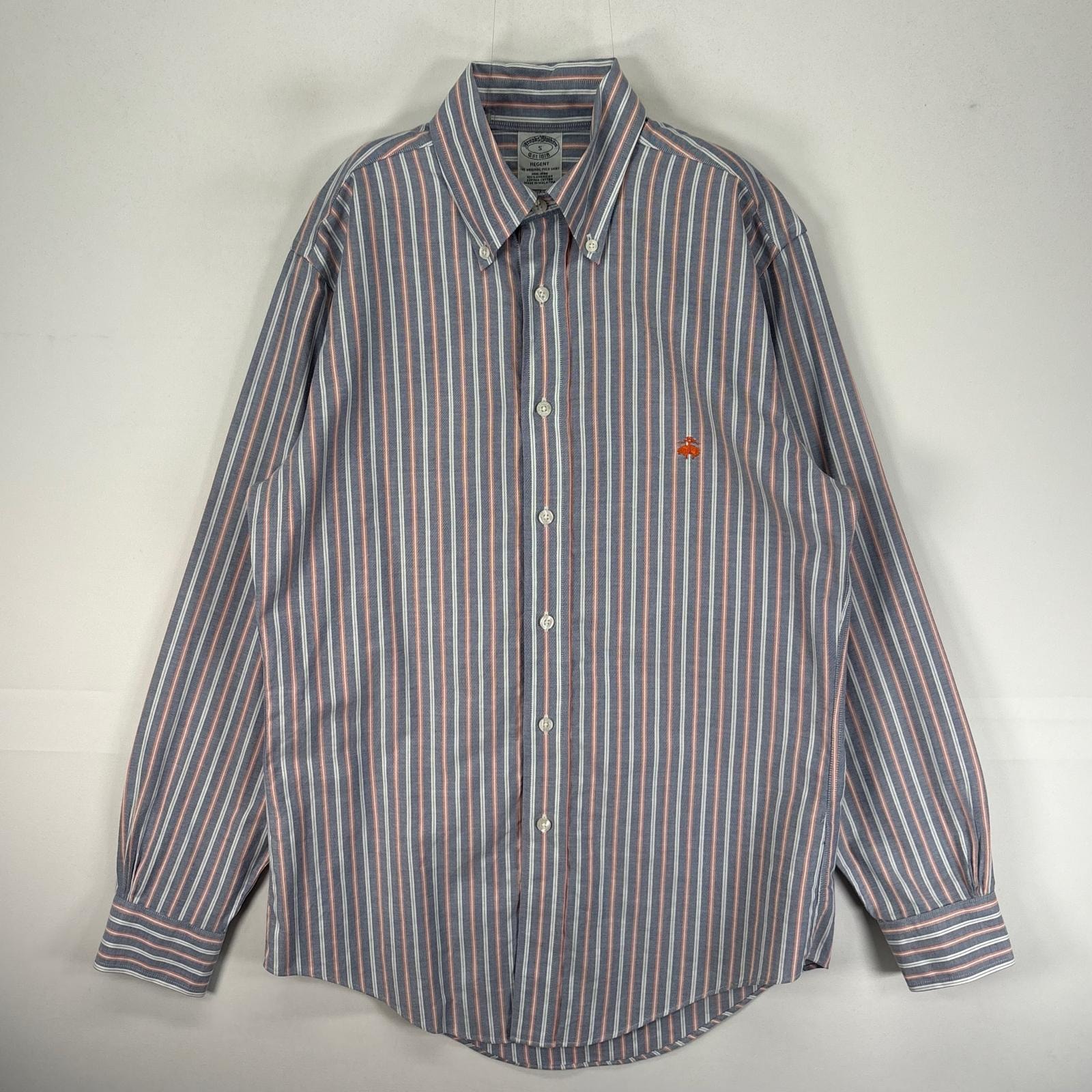 古着 ブルックスブラザーズ Brooks Brothers 長袖シャツ ボタンダウン ワンポイント S  ブルー系 ストライプ メンズ
