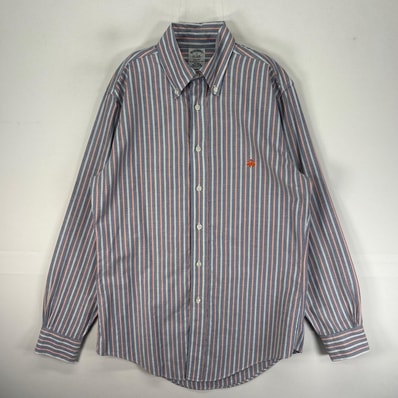 古着 ブルックスブラザーズ Brooks Brothers 長袖シャツ ボタンダウン ワンポイント S ブルー系 ストライプ メンズ