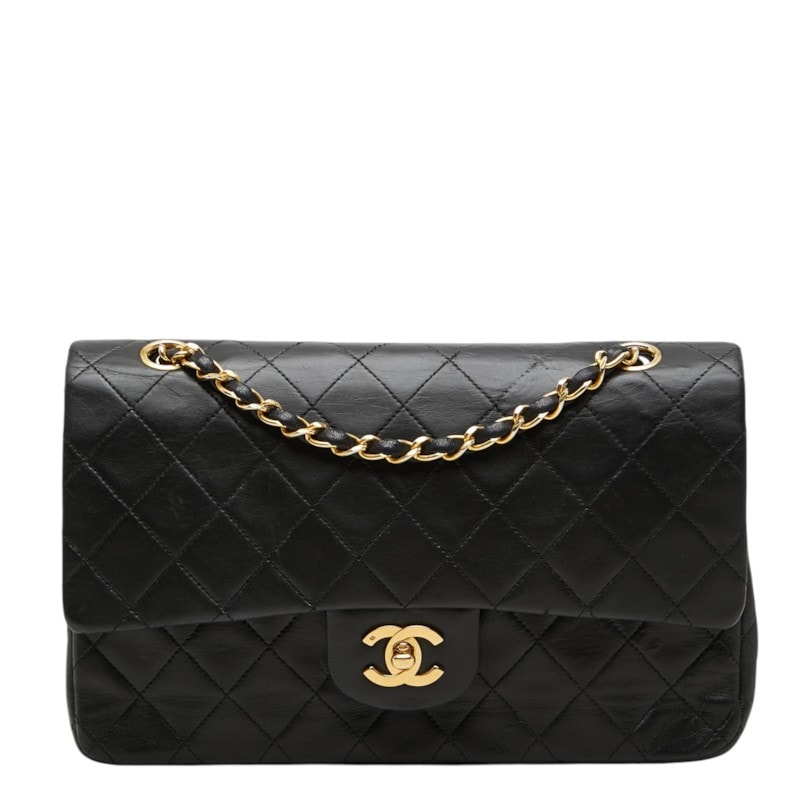 シャネル ココマーク マトラッセ ダブルフラップ チェーン ショルダーバッグ ブラック ゴールド ラムスキン レディース CHANEL 中古