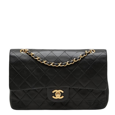 シャネル ココマーク マトラッセ ダブルフラップ チェーン ショルダーバッグ ブラック ゴールド ラムスキン レディース CHANEL 中古