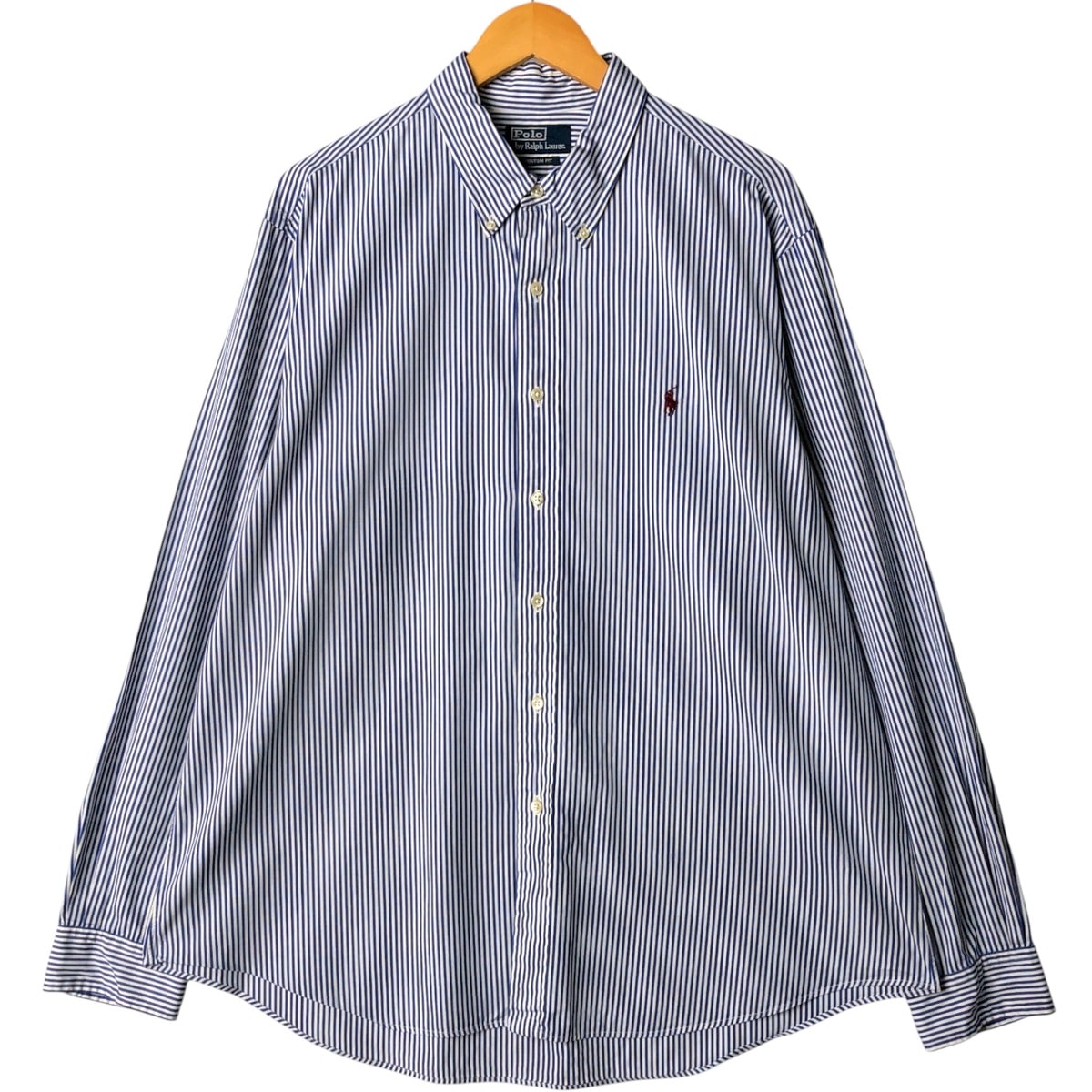 古着 ラルフローレン Ralph Lauren POLO by Ralph Lauren CUSTOM FIT 長袖 ボタンダウンストライプシャツ メンズL相当/eaa587839