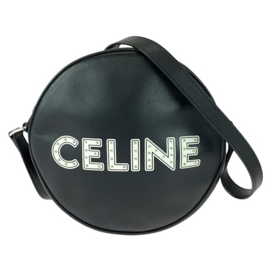美品 CELINE セリーヌ ダンシングキッド ロゴスタッズ ブラック 黒 ホワイト シルバー金具 レザー ショルダーバッグ ポシェット 505462 【中古】
