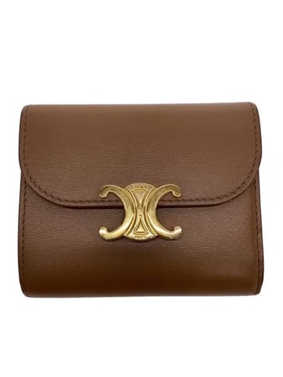 CELINE Small Triomphe Wallet in Shiny Smooth Lambskin "Tan"
