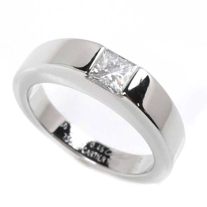 CARTIER カルティエ K18WG ホワイトゴールド タンク リング・指輪 ダイヤモンド0.45ct 9.5号 50 8.2g レディース【中古】【美品】