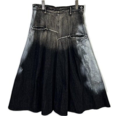 ワイズ 24SS YS-S99-005 黒×白 デニム マジックウォッシュ加工スカート 1