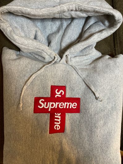 Supreme Cross Box Logo Hooded Sweatshirt "Grey"