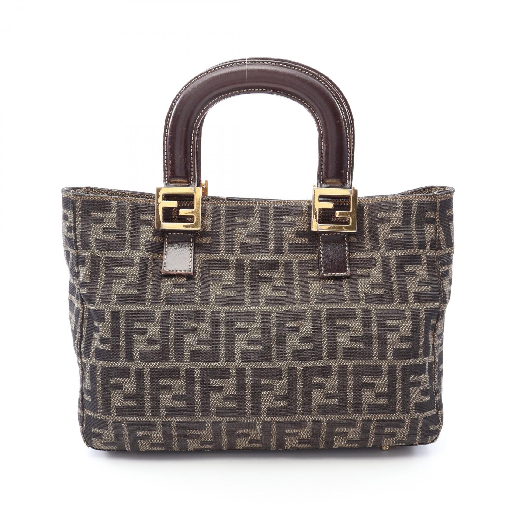 フェンディ FENDI ズッカ ハンドバッグ バッグ キャンバス レザー レディース ブラウン系 / ブラック系 【中古】