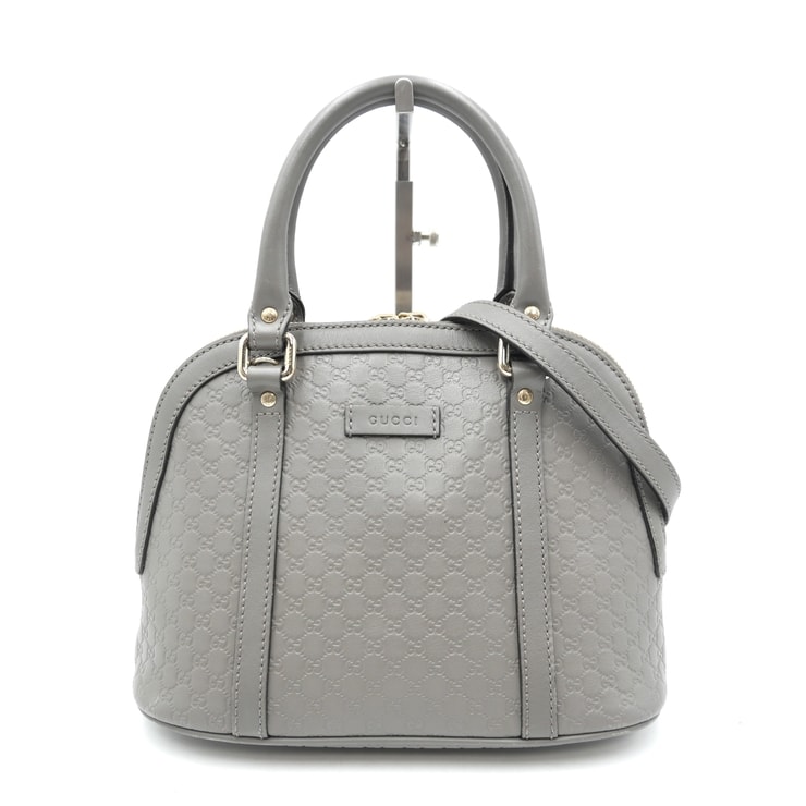 GUCCI(グッチ)マイクログッチシマ 2WAY ハンドバッグ ショルダーバッグ グレー レザー ゴールド金具 449654 レディース【中古】