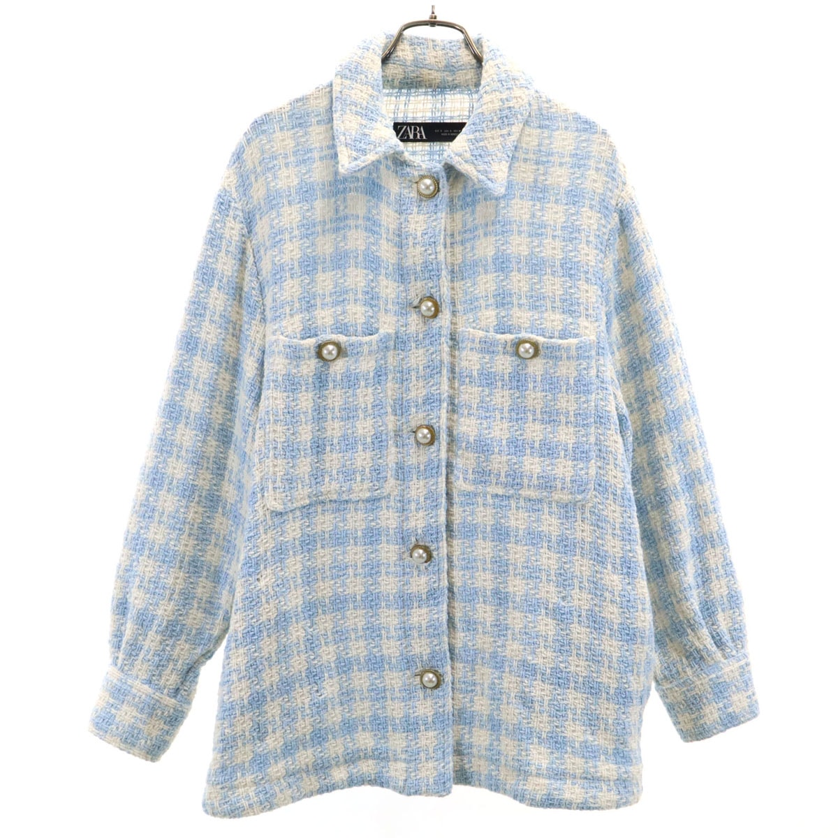 ZARA ザラ チェック柄 ツイードジャケット S 水色