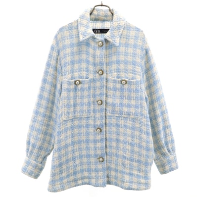ZARA ザラ チェック柄 ツイードジャケット S 水色