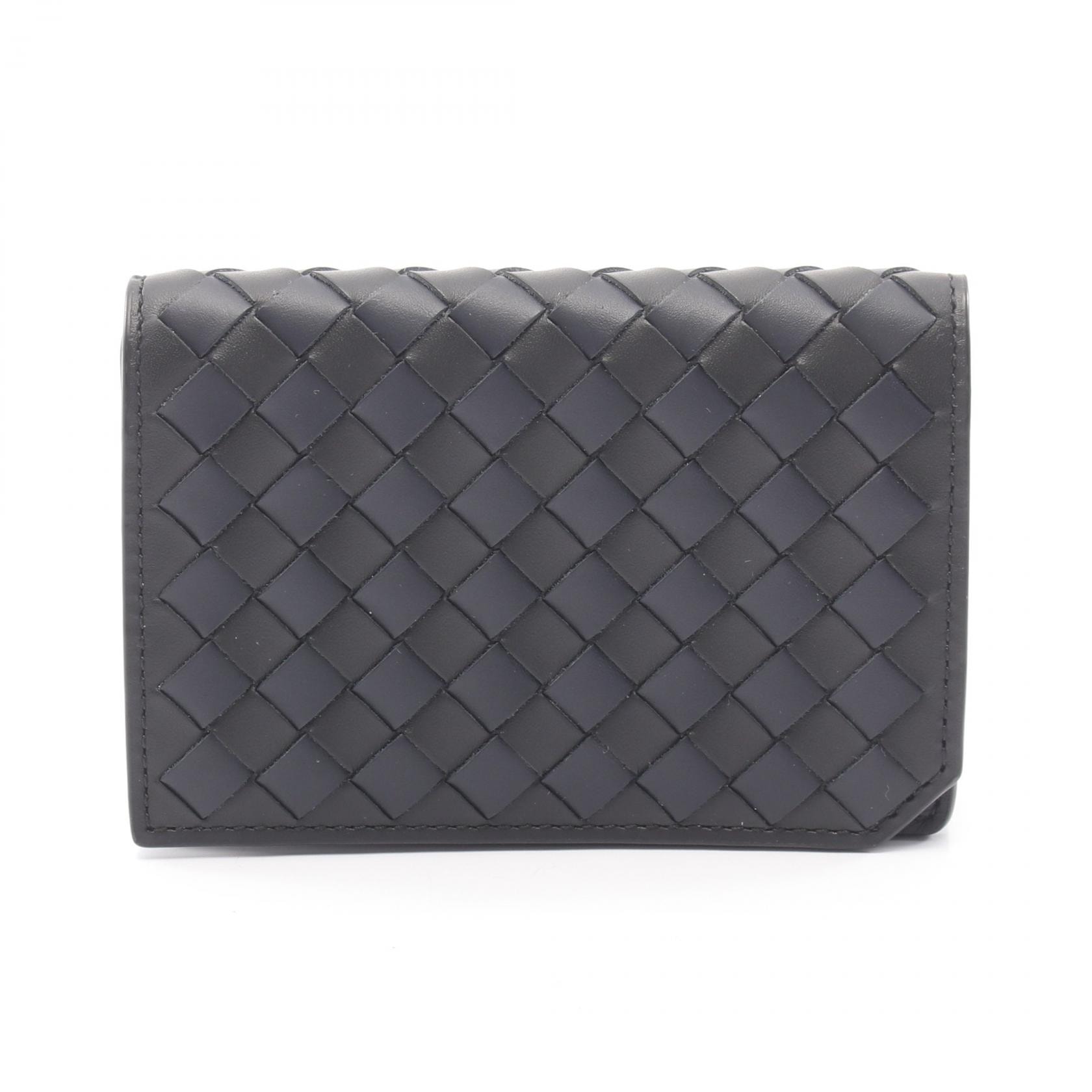 ボッテガヴェネタ BOTTEGA VENETA イントレチャート カードケース アクセサリー レザー メンズ ブラック系 / ネイビー系 【中古】