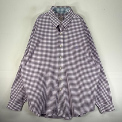 古着 ブルックスブラザーズ Brooks Brothers 長袖シャツ ボタンダウン ワンポイント L パープル系 チェック メンズ