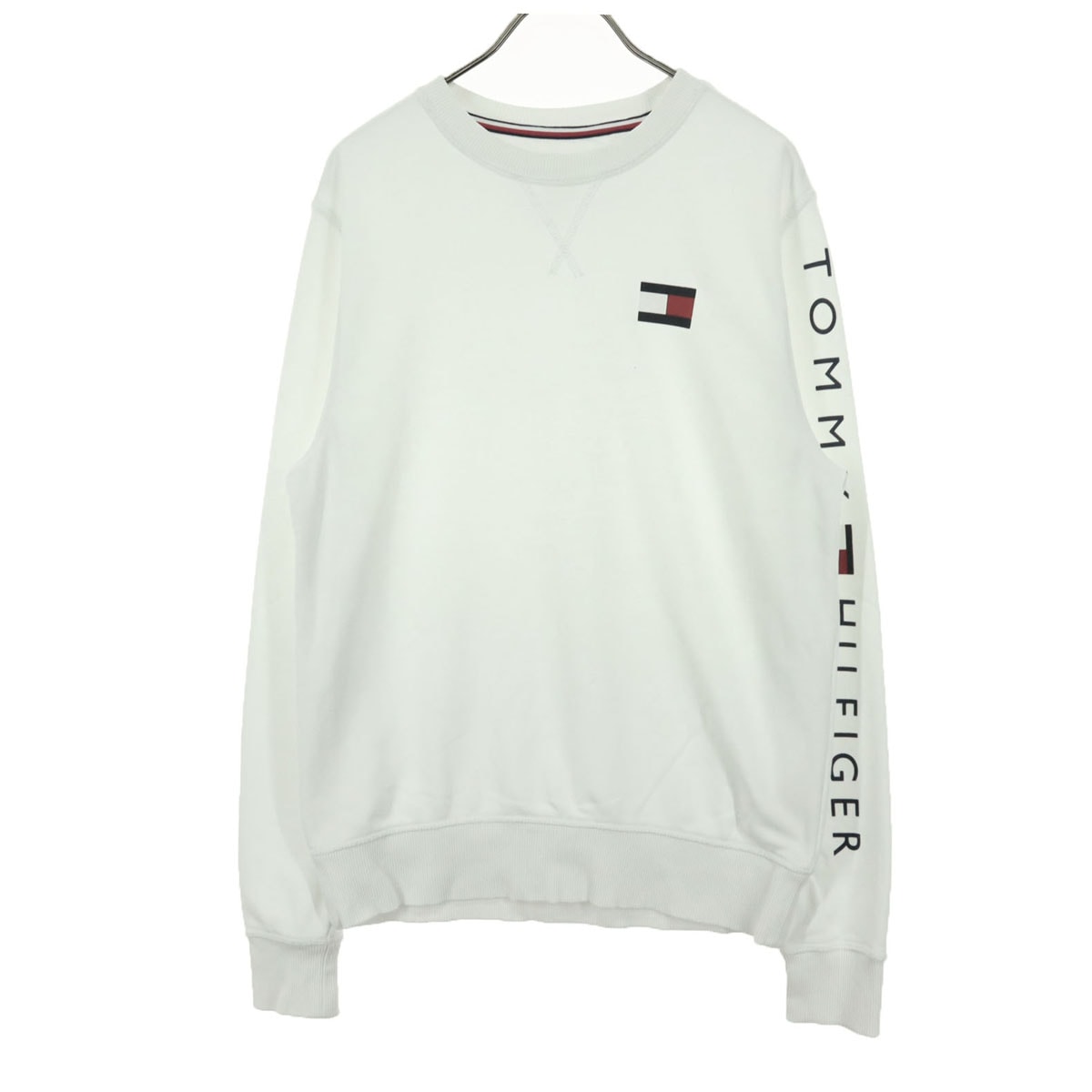 TOMMY HILFIGER トミーヒルフィガー 前V ワンポイントロゴ 長袖 トレーナー S/P ホワイト スウェット