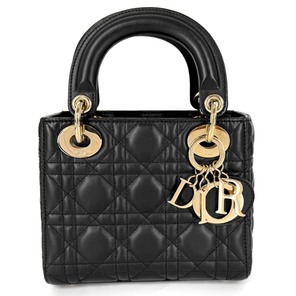 Christian Dior クリスチャンディオール ハンドバッグ カナージュ レディディオールミニ 小さめ ラムスキン    ブラック 黒 ゴールド金具 レディース【中古品】
