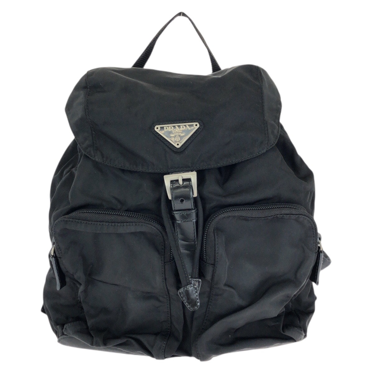 美品 PRADA プラダ テスート 三角ロゴプレート ブラック 黒 シルバー金具 ナイロン リュックサック バックパック 602820 【中古】