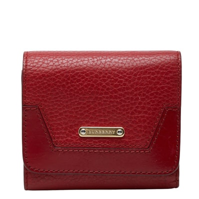 バーバリー ノバチェック 三つ折り財布 レッド レザー レディース BURBERRY 【中古】