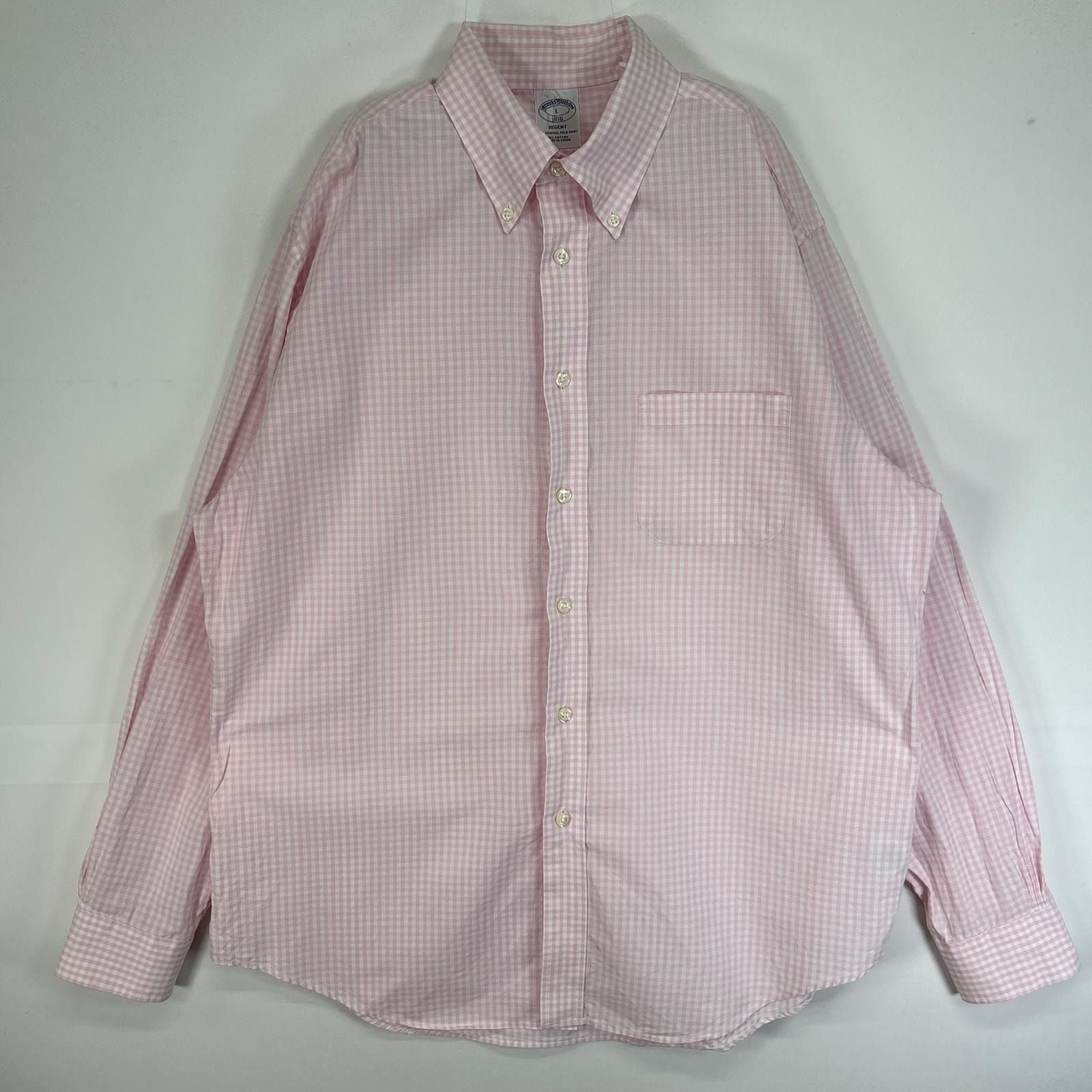 古着 ブルックスブラザーズ Brooks Brothers 長袖シャツ ボタンダウン 胸ポケ L  ピンク チェック メンズ