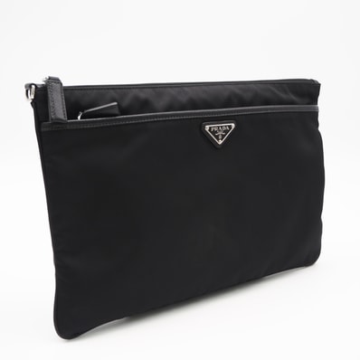 美品 PRADA プラダ ナイロン×サフィアーノ クラッチバッグ 2VN012 クラッチバッグ ブラック ナイロン サフィアーノ メンズ