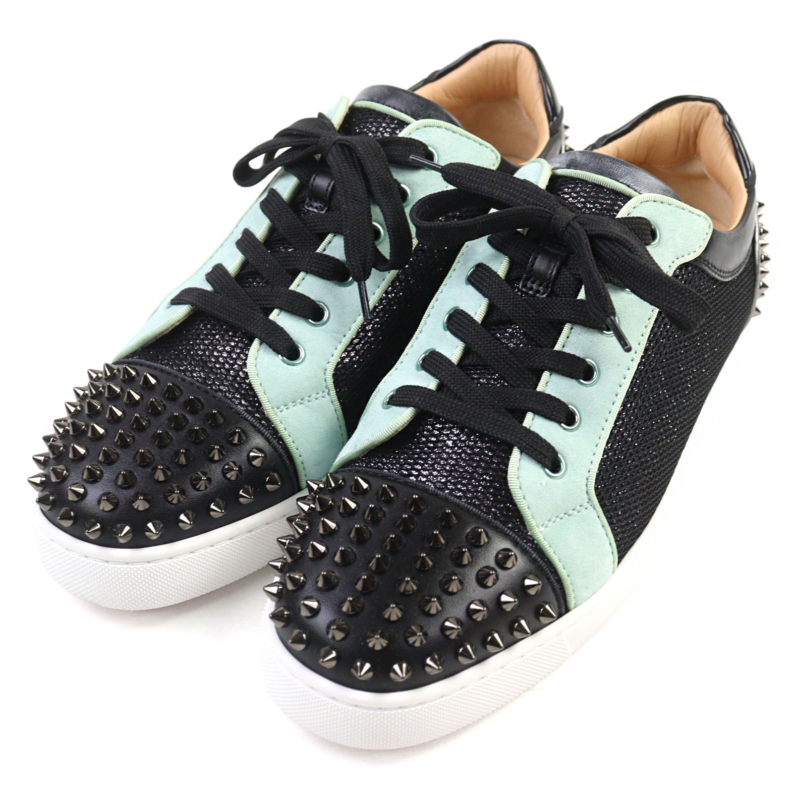 極美品 クリスチャンルブタン
 スニーカー Seavaste 2 Orlato Flat ブラック グリーン シルバー メンズ 43