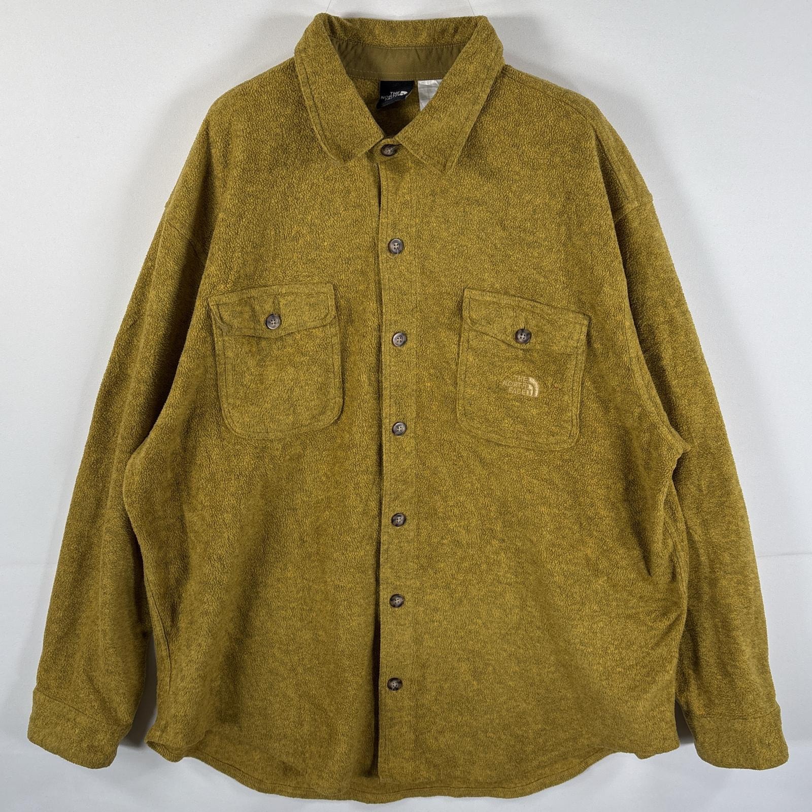 古着 ザ・ノースフェイス THE NORTH FACE 長袖 フリースシャツ ワンポイント刺繍ロゴ フラットポケット ボタンフライ L  イエロー系 メンズ