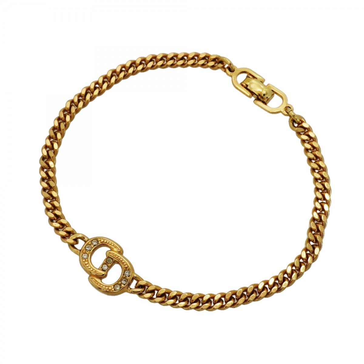 【6jdb0131-k】クリスチャンディオール ブレスレット CDロゴ GPメッキ ラインストーン ゴールド【中古】レディース