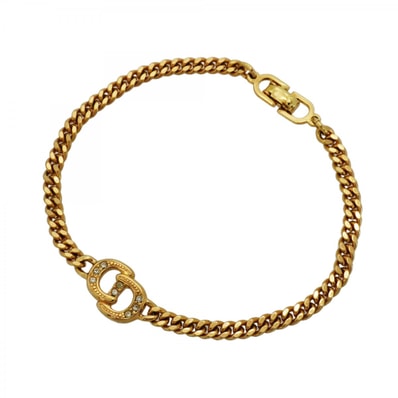 【6jdb0131-k】クリスチャンディオール ブレスレット CDロゴ GPメッキ ラインストーン ゴールド【中古】レディース