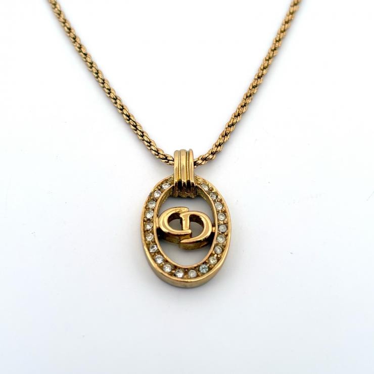 クリスチャンディオール Christian Dior ネックレス  ロゴ CD ラインストーン GP ゴールド メッキ【鑑定済み】正規品