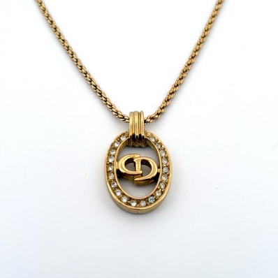 クリスチャンディオール Christian Dior ネックレス ロゴ CD ラインストーン GP ゴールド メッキ【鑑定済み】正規品