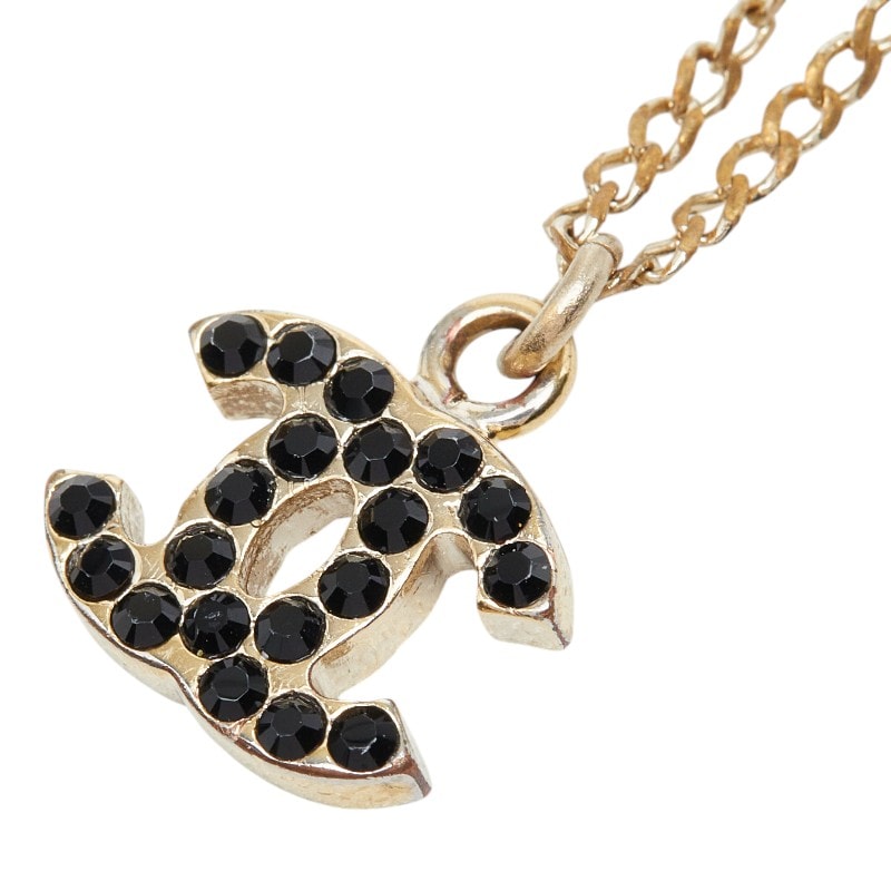 シャネル ココマーク ネックレス ペンダント 07V ゴールド ブラック メッキ ラインストーン レディース CHANEL 【中古】