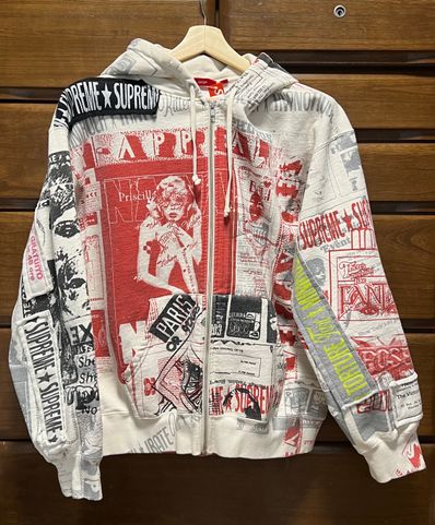 Supreme Collage Zip Up Hooded Sweatshirt "White"