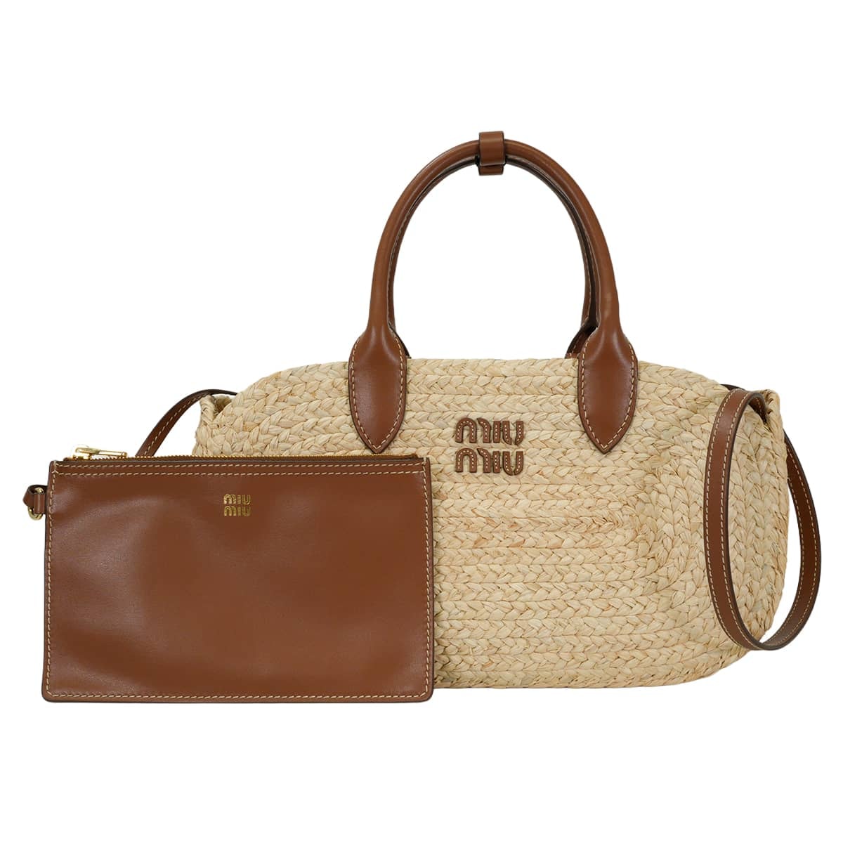 Miu Miu ミュウミュウ ハンドバッグ ラフィア ベージュ/コニャック/ブラウン ゴールド金具 5BA312_21HX_F0A5T_V_COO 新品未使用