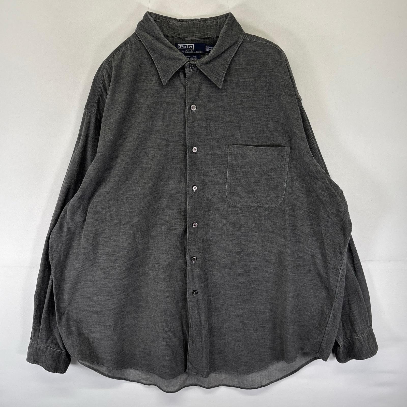 古着 ポロバイラルフローレン Polo by Ralph Lauren コーデュロイ 長袖シャツ 大きいサイズ 胸ポケット 2XL  グレー系 無地 メンズ