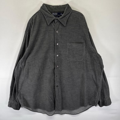 古着 ポロバイラルフローレン Polo by Ralph Lauren コーデュロイ 長袖シャツ 大きいサイズ 胸ポケット 2XL グレー系 無地 メンズ