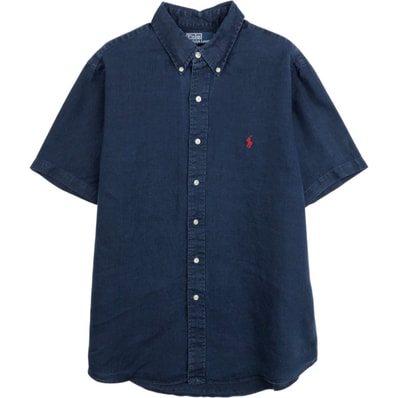 古着 ラルフローレン Ralph Lauren POLO by Ralph Lauren CUSTOM FIT 半袖 リネン ボタンダウンシャツ メンズL相当/eaa668169