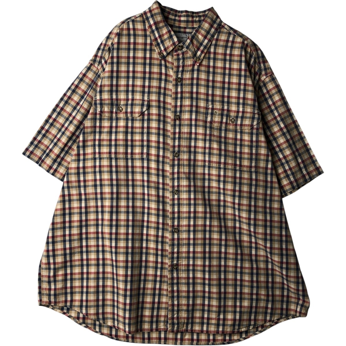 古着 カーハート Carhartt チェック柄 ボタンダウン 半袖 ワークシャツ メンズXXL相当/eaa640926
