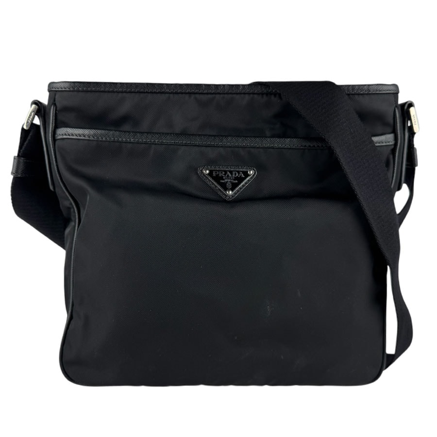 プラダ PRADA 斜め掛けショルダーバッグ ナイロン ブラック シルバー ユニセックス【中古】 z9463