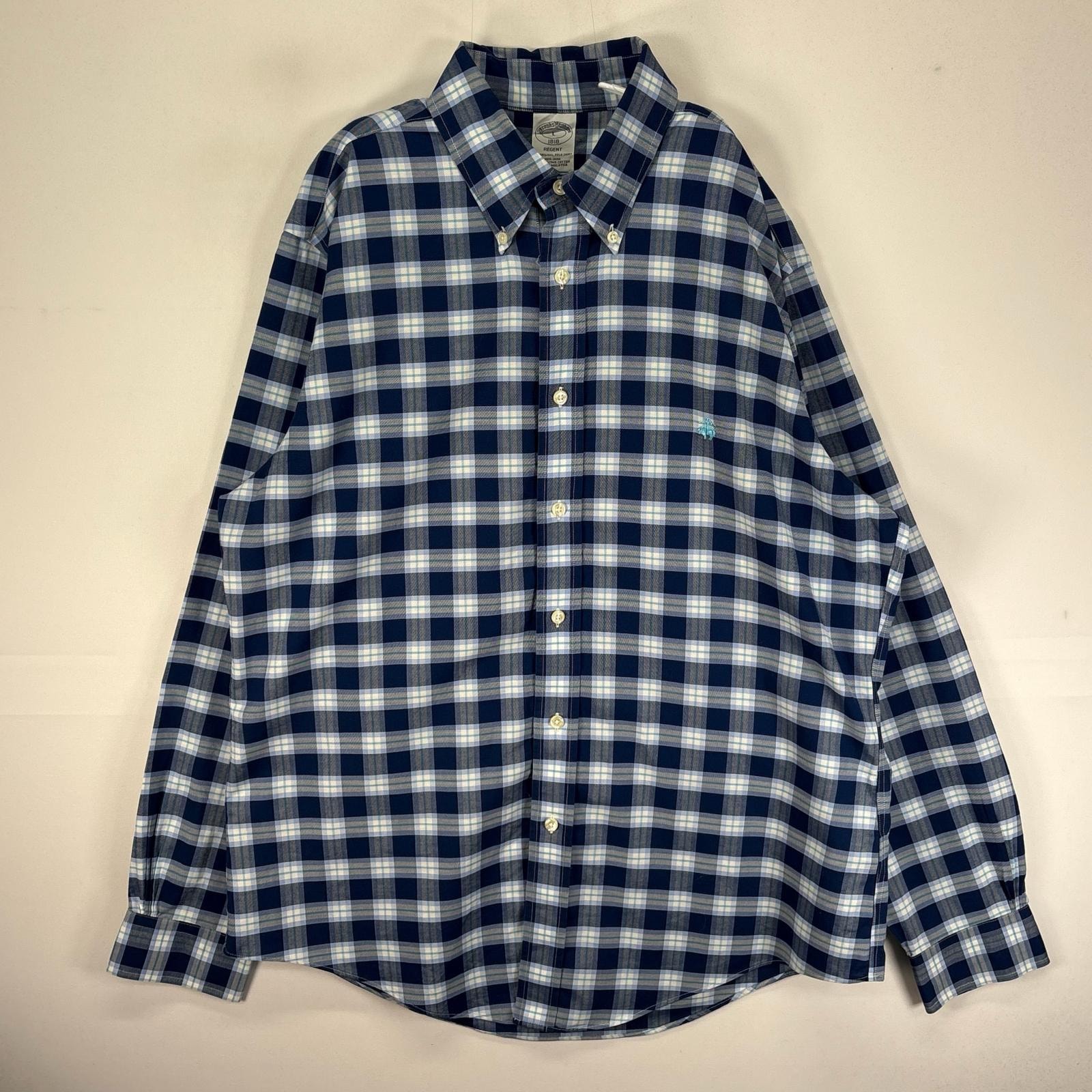 古着 ブルックスブラザーズ Brooks Brothers 長袖シャツ ボタンダウン ワンポイント L  ブルー系 チェック メンズ