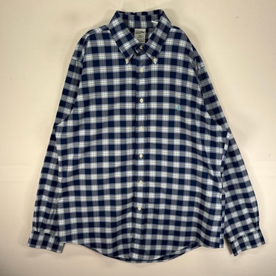 古着 ブルックスブラザーズ Brooks Brothers 長袖シャツ ボタンダウン ワンポイント L ブルー系 チェック メンズ