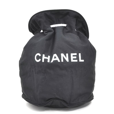 シャネル CHANEL ショルダーバッグ 巾着バッグ キャンバス ブラック【中古】 h32383r