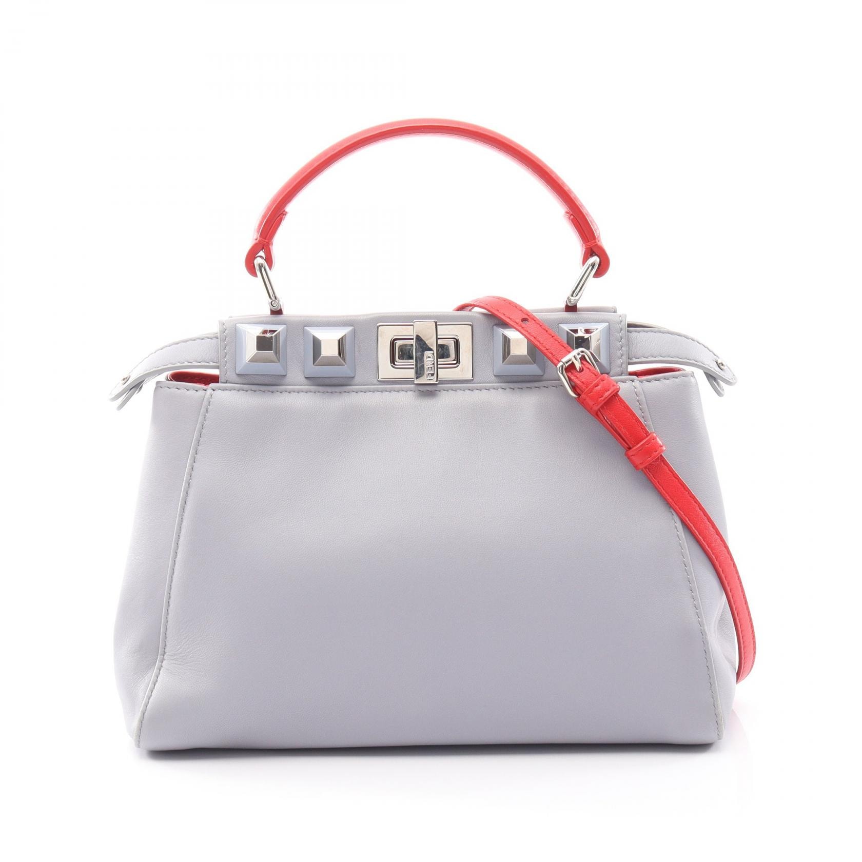 フェンディ FENDI ミニピーカブー スタッズ 2WAY ハンドバッグ バッグ レザー レディース ブルー系 / レッド系 8BN244 【中古】