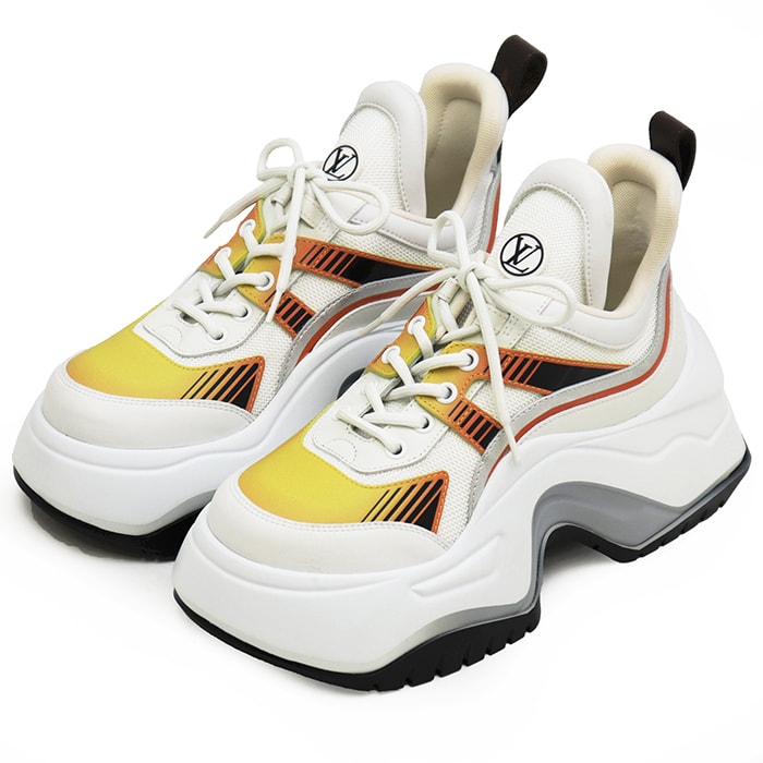 【新品同様】LOUIS VUITTON ルイ・ヴィトン アークライト 2.0 スニーカー サイズ 38 レディース 2023年製 LV ロゴ チャンキーソール 厚底 シューズ 靴 袋付属 ホワイト イエロー 白 黄 イタリア製 G0 0213