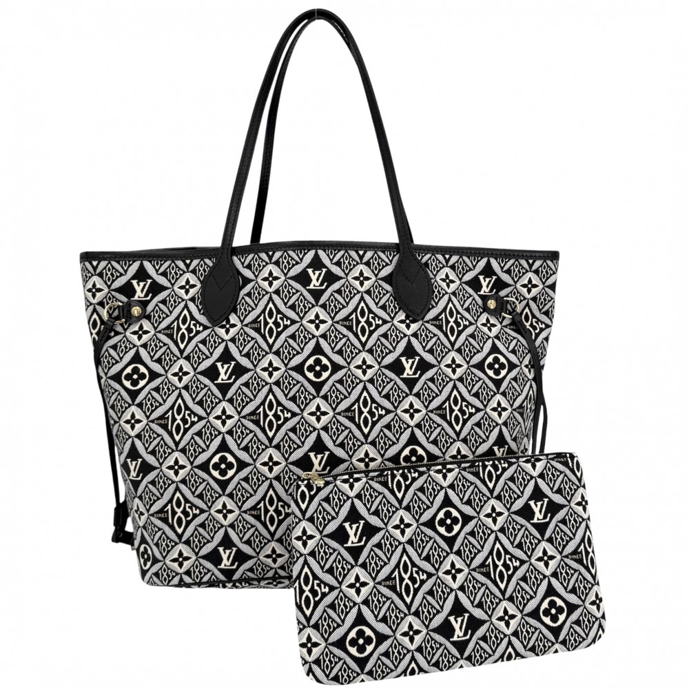 LOUIS VUITTON ルイヴィトン トートバッグ モノグラムジャガードSINCE 1854 ネヴァーフルMM ハンドバッグ 肩掛け M57230 キャンバス レザー ブラック 黒 ゴールド金具 レディース 美品【中古品】