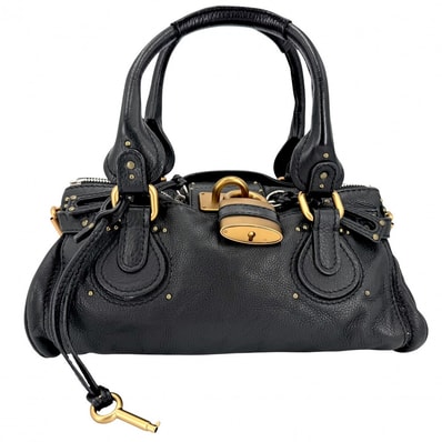 Chloe クロエ ハンドバッグ パディントン 肩掛け レザー ブラック 黒 ゴールド×シルバー金具 レディース【中古品】